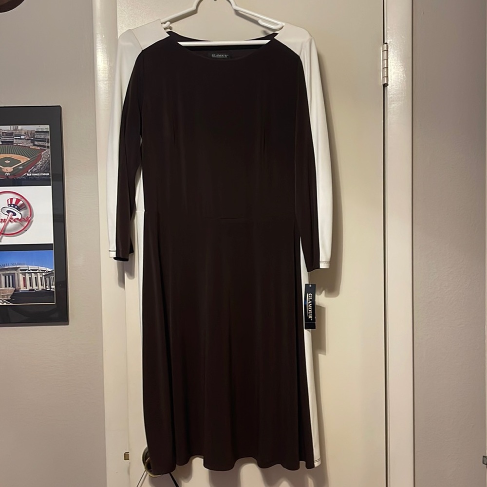 Brown & white long sleeve dress, never worn, size 12